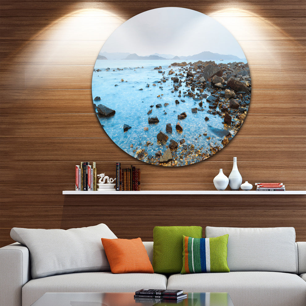 Hong Kong Port Shelter Stony Beach, Seashore Disc Metal Wall Art, 23"
