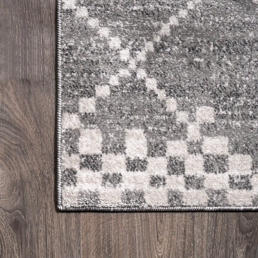 Asilah Moroccan Modern Diamond Runner Rug, Gray, 3'x5'