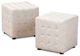 Jodene Beige Fabric Upholstered Tufted Cube Ottoman Set of 2
