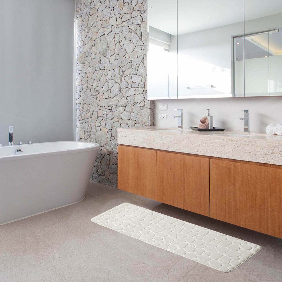 Bath Rug Memory Foam Mat 3D Pebble, Beige, Runner Mat 48"