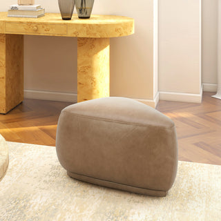 Pebble 26" Rounded Triangle Cocktail Ottoman, Tuscan Tan Brown Top Grain Leather