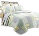 Fresno Green Stripe Real Patchwork 100%Cotton Quilt Set, King Set