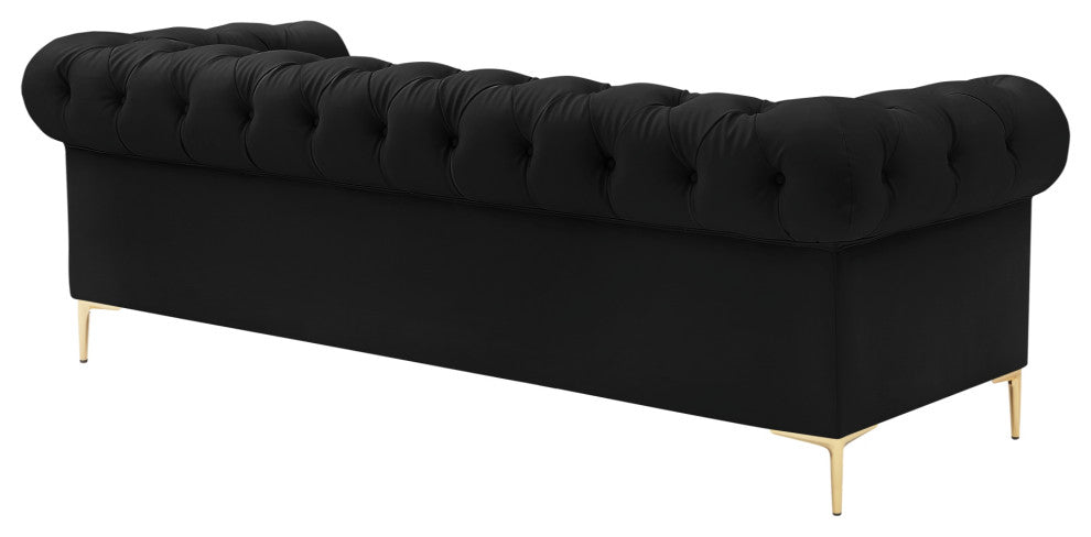 Nicole Miller Geraldine Sofa Button Tufted, 3 Seat, Black Leather PU
