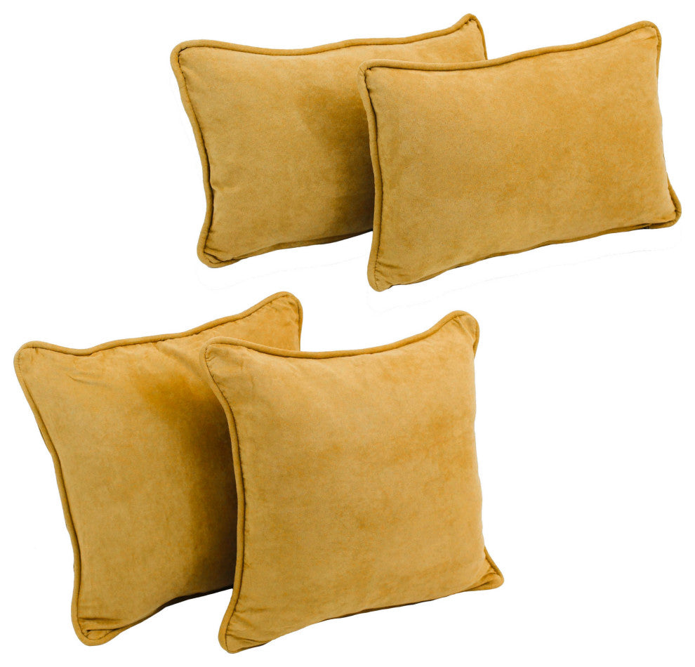 Double-Corded Solid Microsuede Throw Pillows With Inserts, Set of 4, Lemon