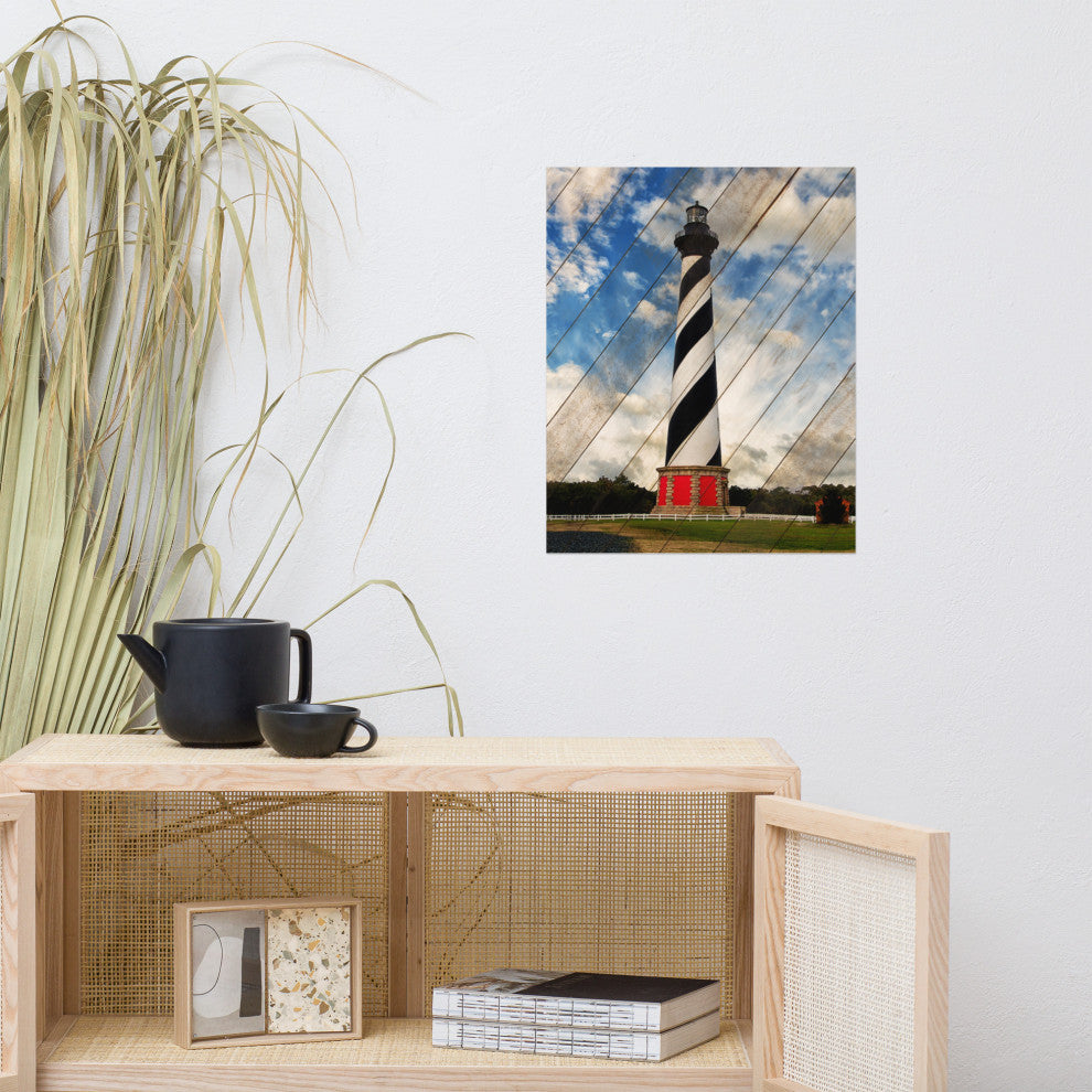 Faux Wood Cape Hatteras Lighthouse Landscape Photo Unframed Wall Art, 16" X 20"