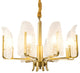 Lyss | Luxury Brass Chandelier with Leaves of Frosted Glass for Living Room, 8 Lights