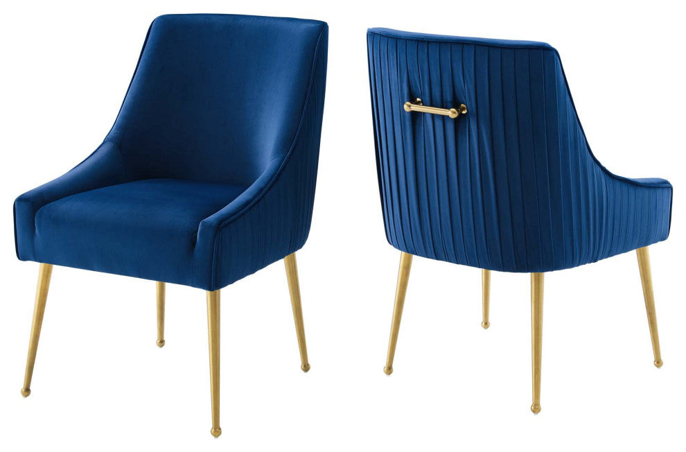 Discern Pleated Back Upholstered Performance Velvet Dining Chair Set of 2 Navy