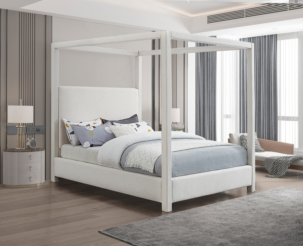 Emerson Upholstered Bed, Cream, King, Linen Textured Fabric
