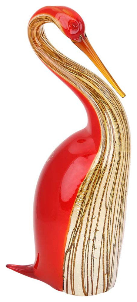 GlassOfVenice Murano Glass Heron Bird Sculpture - Red
