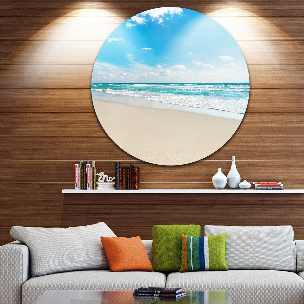 Sea Beach Against Wave Foaming, Seascape Round Wall Art, 36"