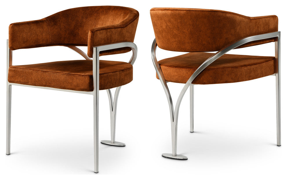Madelyn Upholstered Dining Chair, Set of 2, Cognac, Velvet, Silver Finish
