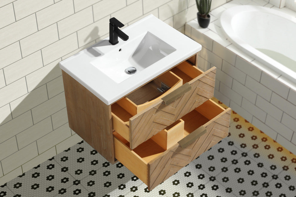 Ari Kitchen & Bath Carlsbad 30" Floating Bathroom Vanity Weathered Fir