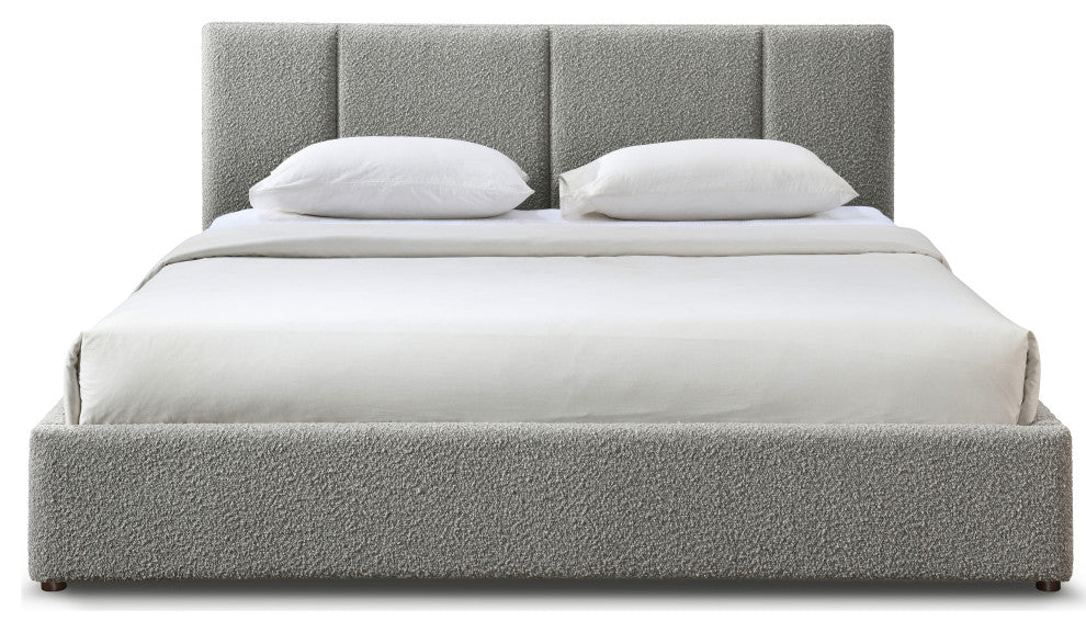 Omax Decor Venice Modern Fabric Upholstered Platform Bed, Grey Boucle, King