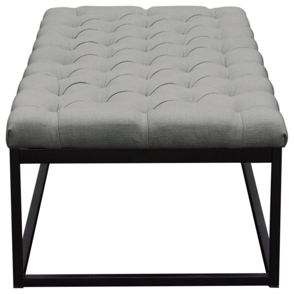 Mateo Black Powder Coat Metal Large Linen Tufted Bench - Grey