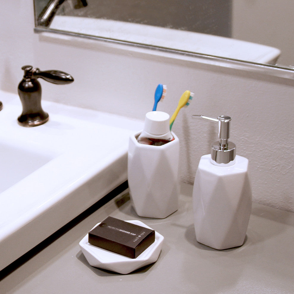 Diamond Bathroom Accessory Set 4-Pieces White