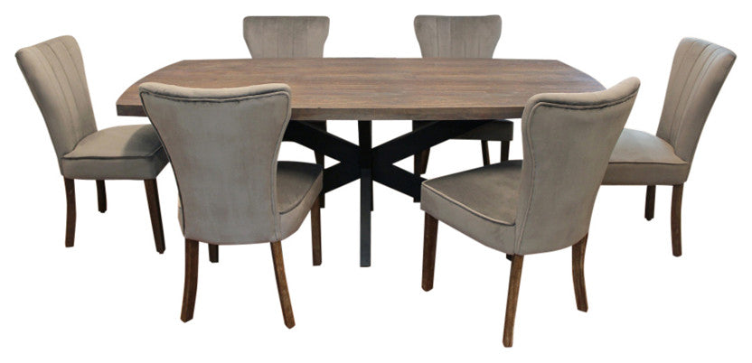 Felix 7-Piece Dining Set With 82" Dining Table and 6 Mink Velvet Chairs