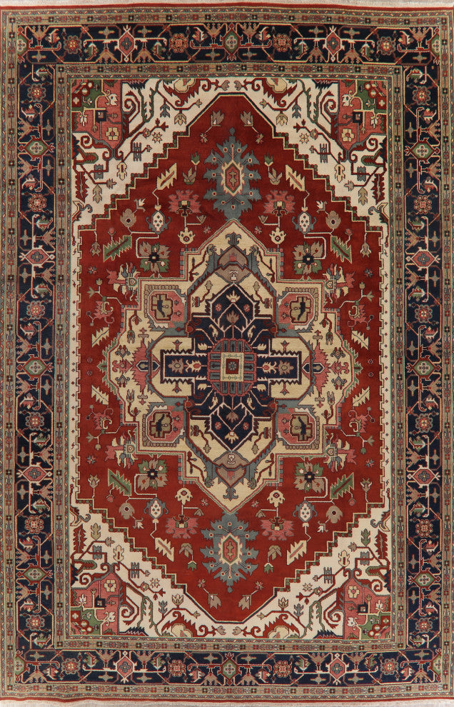 Oriental Traditional Carpet Handmade Heriz Indian Area Rug, Red, 17'6"x11'10