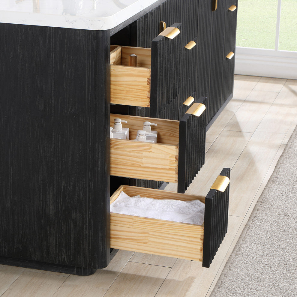 Vinnova Cadiz Bath Vanity, Composite Stone Top, Black, 84", No Mirror