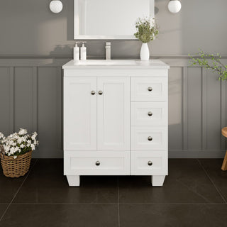 Eviva Happy 30"W White Bathroom Vanity with White Carrara Quartz Countertop