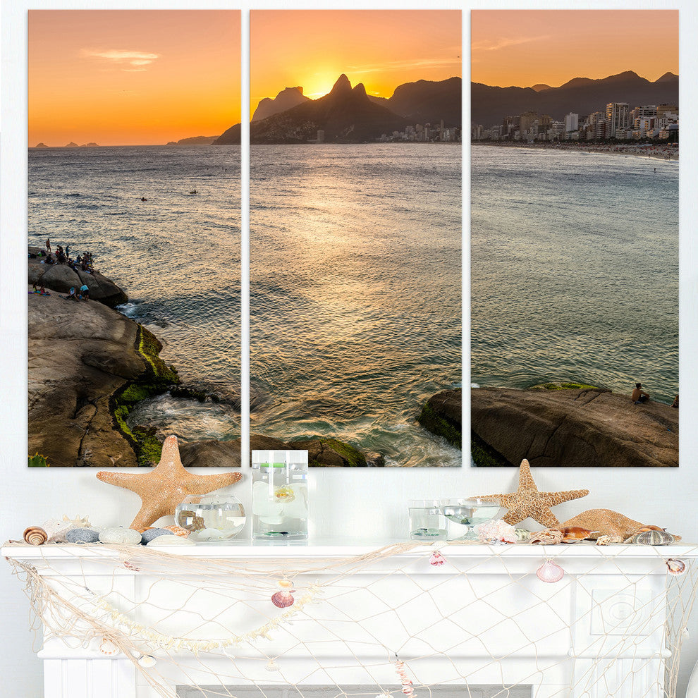 "Ipanema in Rio de Janeiro Sunset" Metal Wall Art, 3 Panels, 36"x28"