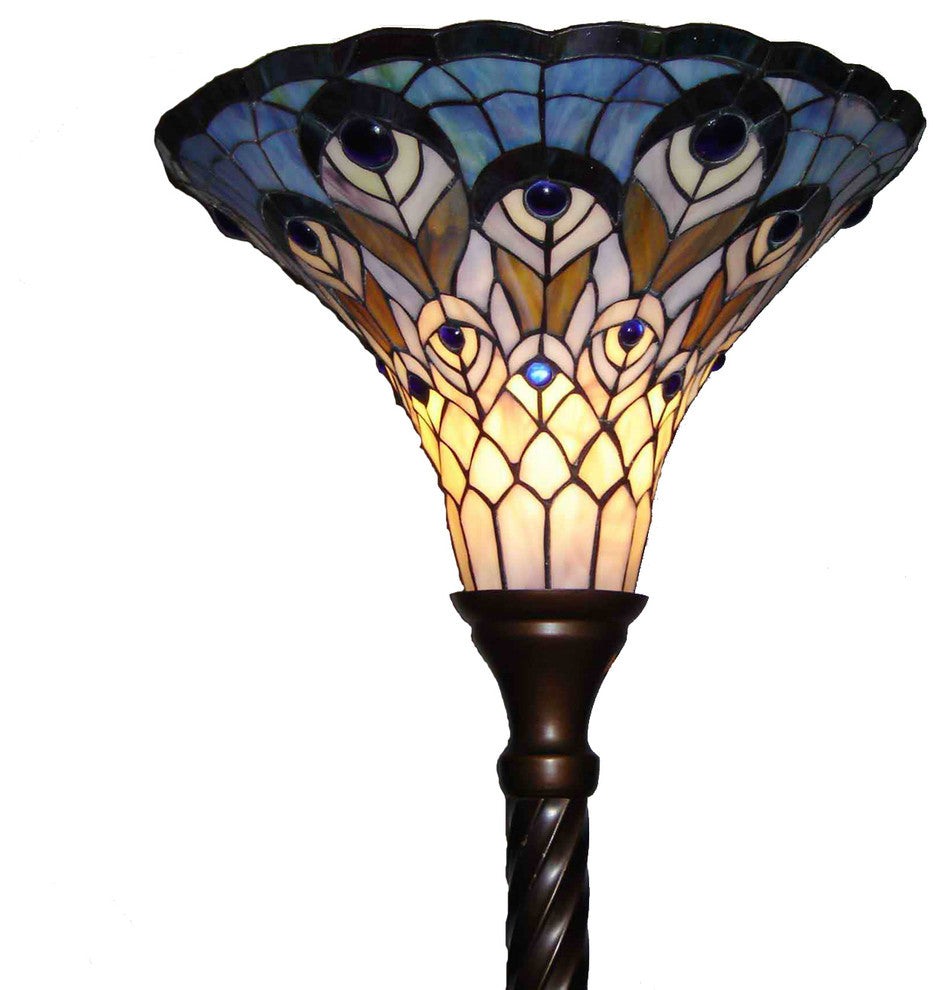 Tiffany-style Peacock Torchiere
