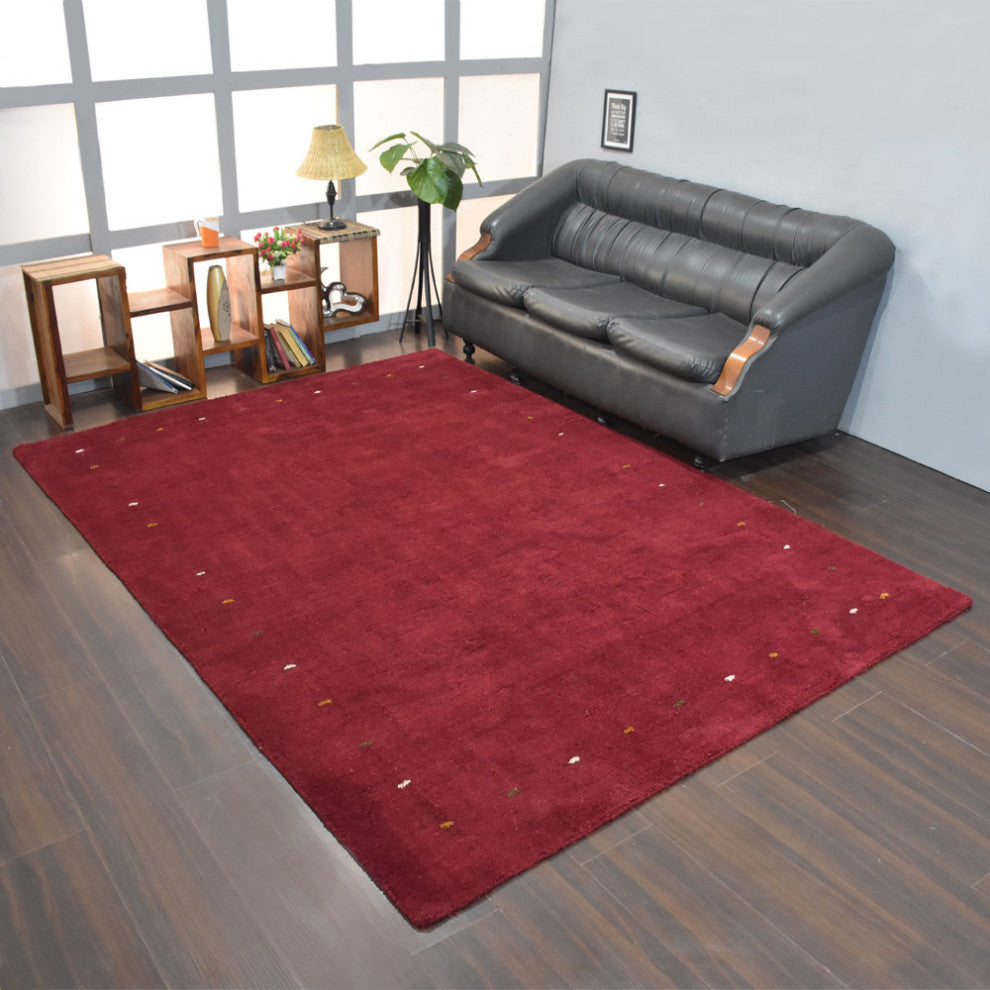 Hand Knotted Loom Silk Mix Area Rug Contemporary Red