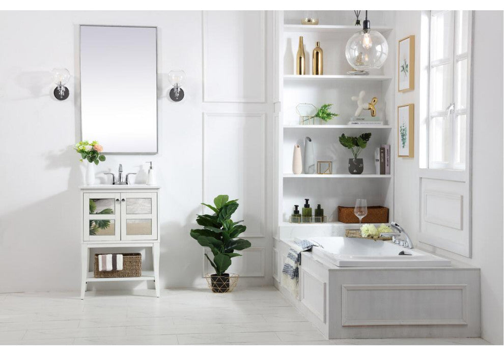 Elegant VF2100MR 24" Single Bathroom Mirrored Vanity Set, White