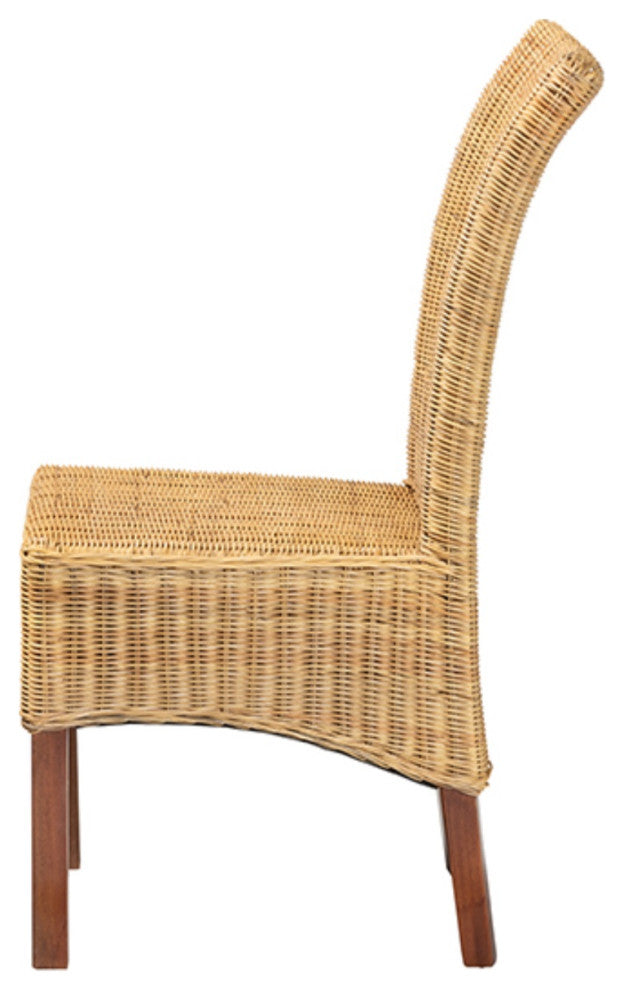 Shamara Modern Bohemian Natural Rattan and Mahogany Wood Dining Chair