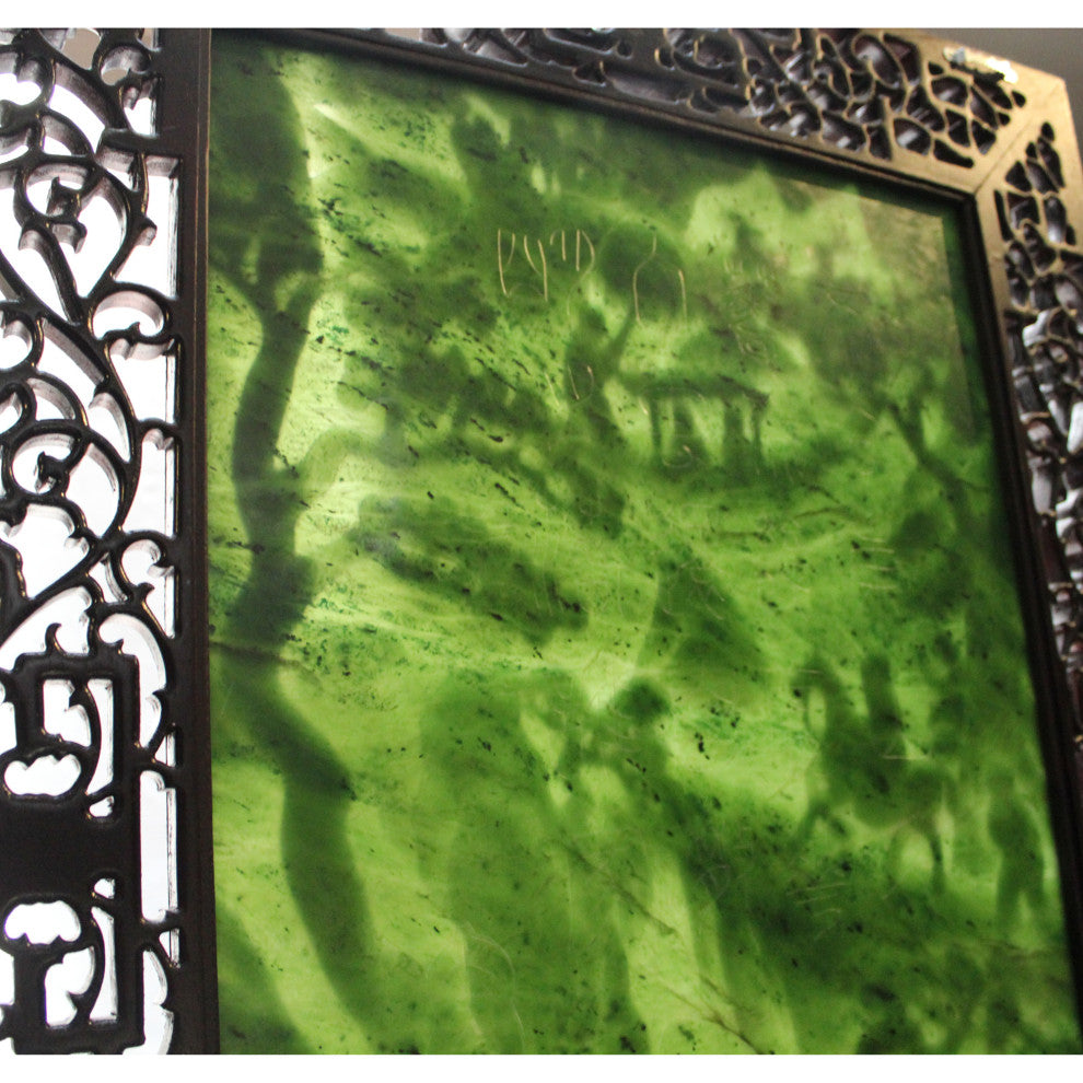 Spinach Green Stone Scenery Carving Table Top Wall Panel Display Hcs5090
