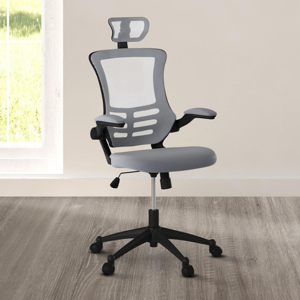Modern High-Back Mesh Executive Office Chair With Headrest And Flip Up Arms