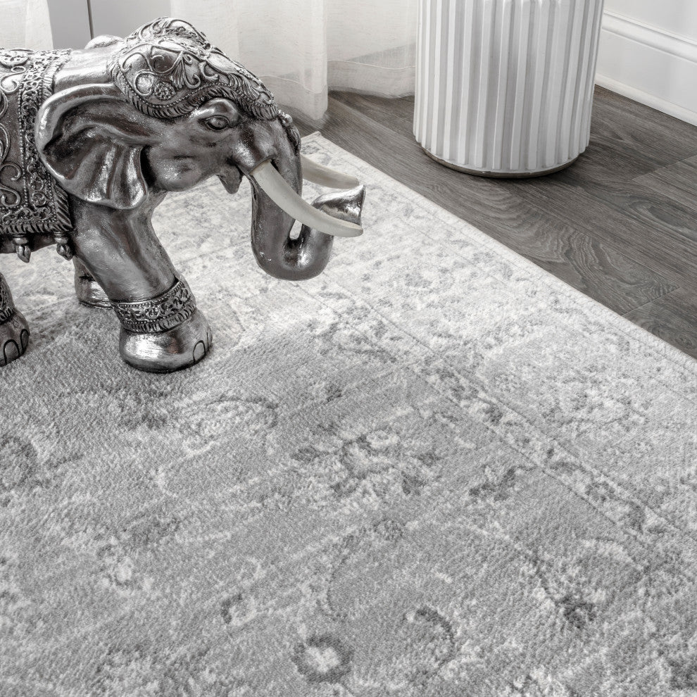Modern Persian Vintage Medallion Light Grey 6' Square Area Rug