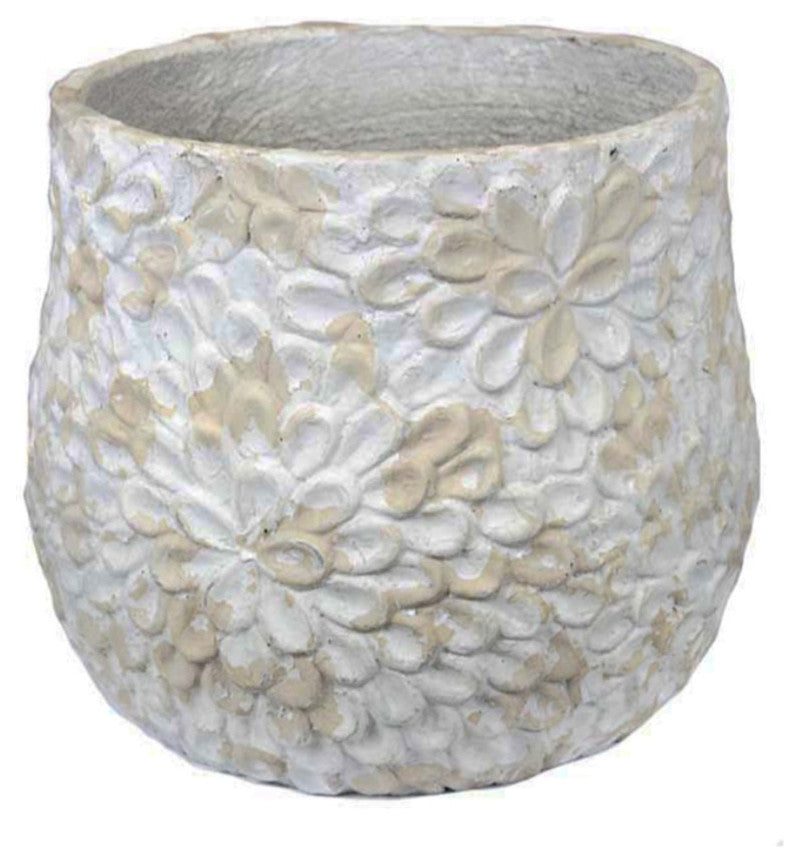Classic Floral Embossed Flower Pot, White