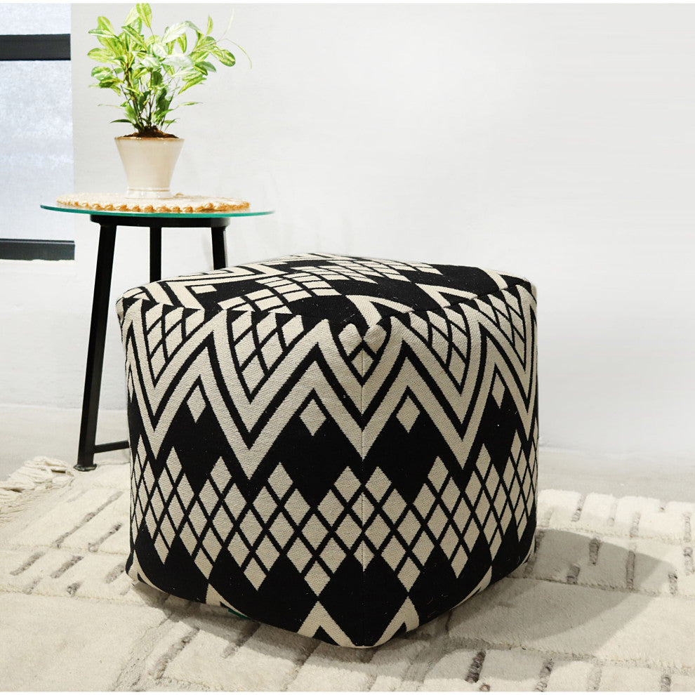 Ivory Machine Woven Meeker Pouf, 18" Cube