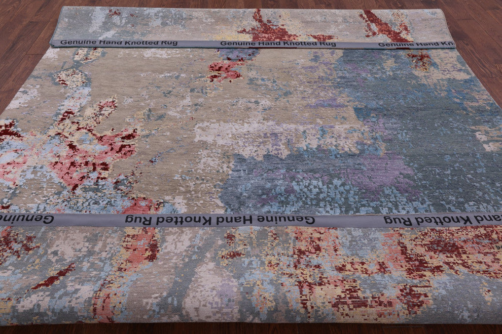 7' 11" X 10' 0" Handmade Abstract Wool and Silk Rug Q5974
