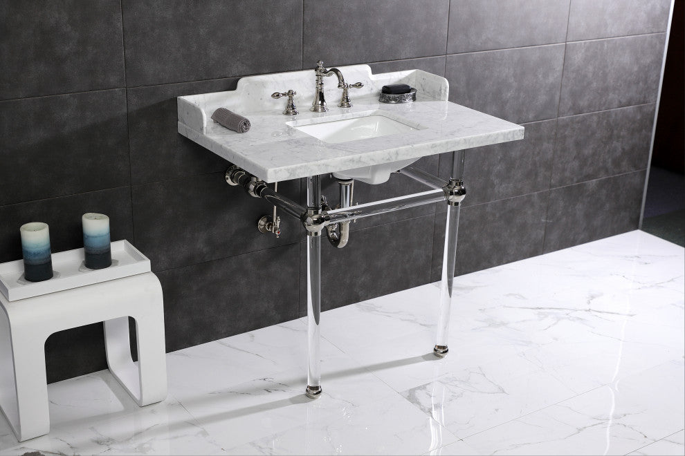 Kingston Brass LMS3630MASQ6 36" Carrara Marble Console Sink, Acrylic Legs