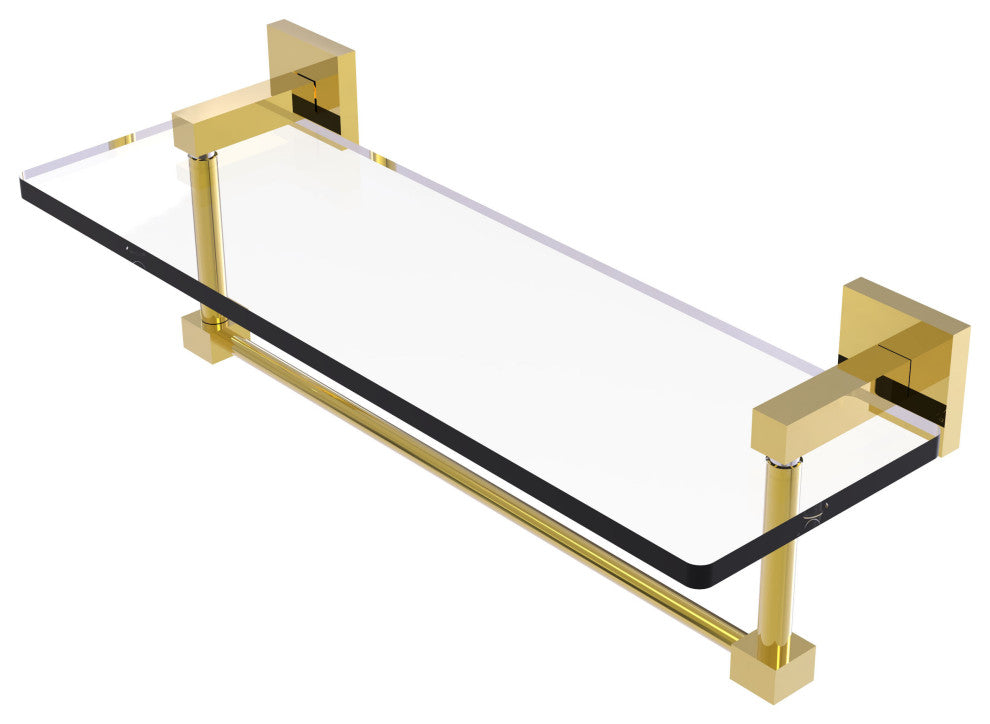 Montero 16" Glass Vanity Shelf with Integrated Towel Bar, Polished Brass