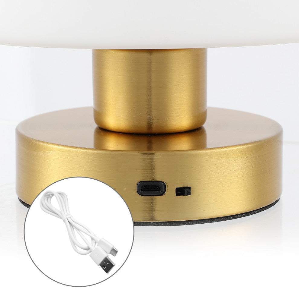 Zoe 5.75" Bohemian Farmhouse Iron Rechargeable Integrated LED Table Lamp, Gold