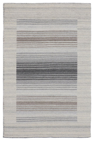 EORC Gray Hand Woven Wool And Viscose Reversible Flat Weave Durry Rug 4'x6'