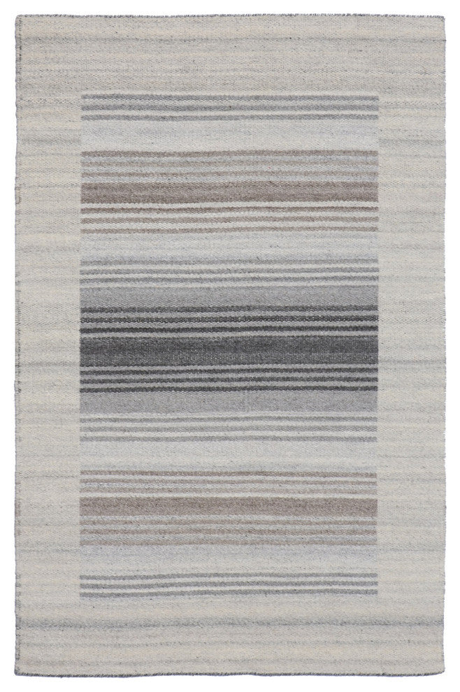 EORC Gray Hand Woven Wool And Viscose Reversible Flat Weave Durry Rug 4'x6'