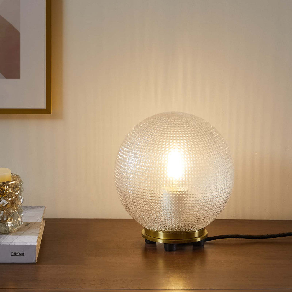 Destiny Glass and Metal Table Lamp, Satin Brass