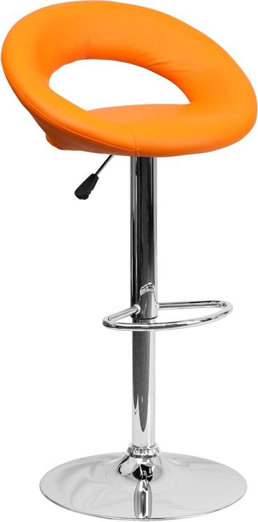 Estella Orange Vinyl Round-Orbit Back Swivel Adjustable Barstool