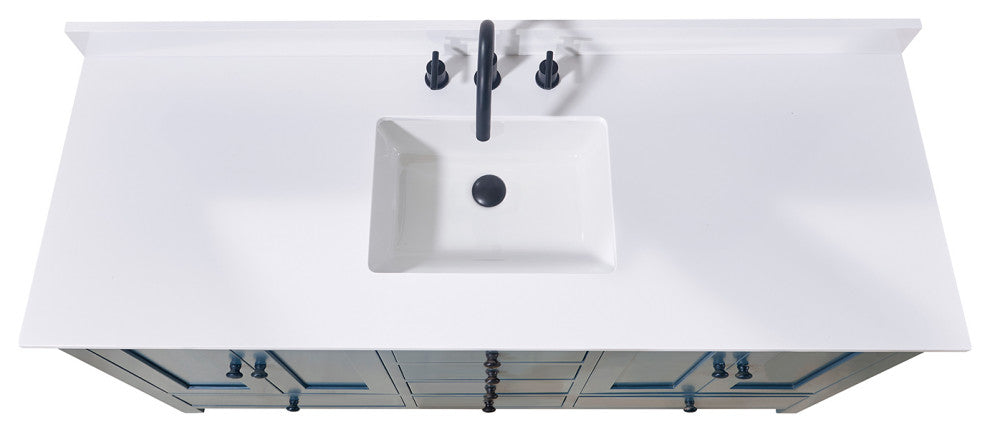 Andalo Engineered Stone Vanity Top, Snow White With White Sink, Single, 61"