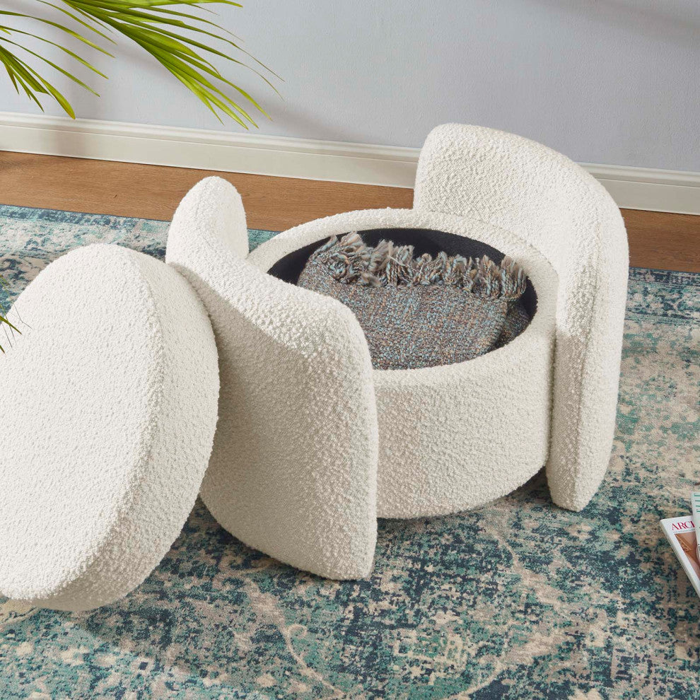 Nebula Boucle Upholstered Ottoman, Ivory
