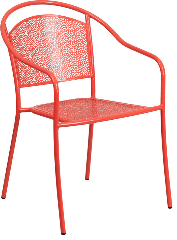 28" Square Coral Indoor-Outdoor Steel Patio Table Set with 4 Round Back Chairs