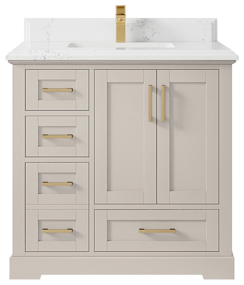 Boston 36" Center Sink Bath Vanity in Fine Grain 1.5" Empira Quartz