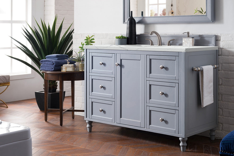 James Martin 301-V48-SL-3ENC 48" Single Vanity Silver Gray w/ 3 CM Quartz Top
