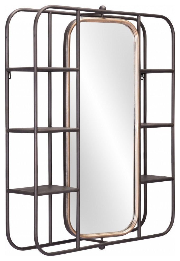 Industrial Gray Shelf With Gold Mirror