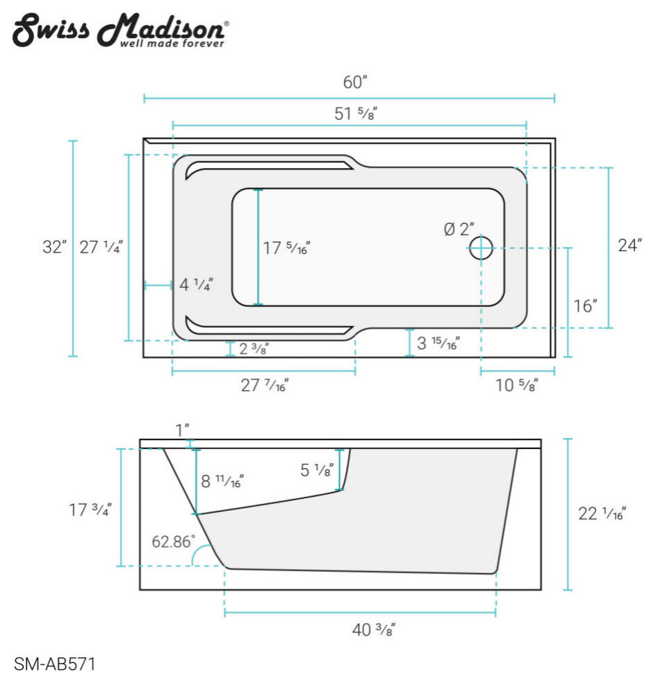 Claire Alcove Corner Apron Tub, Right-Hand Drain