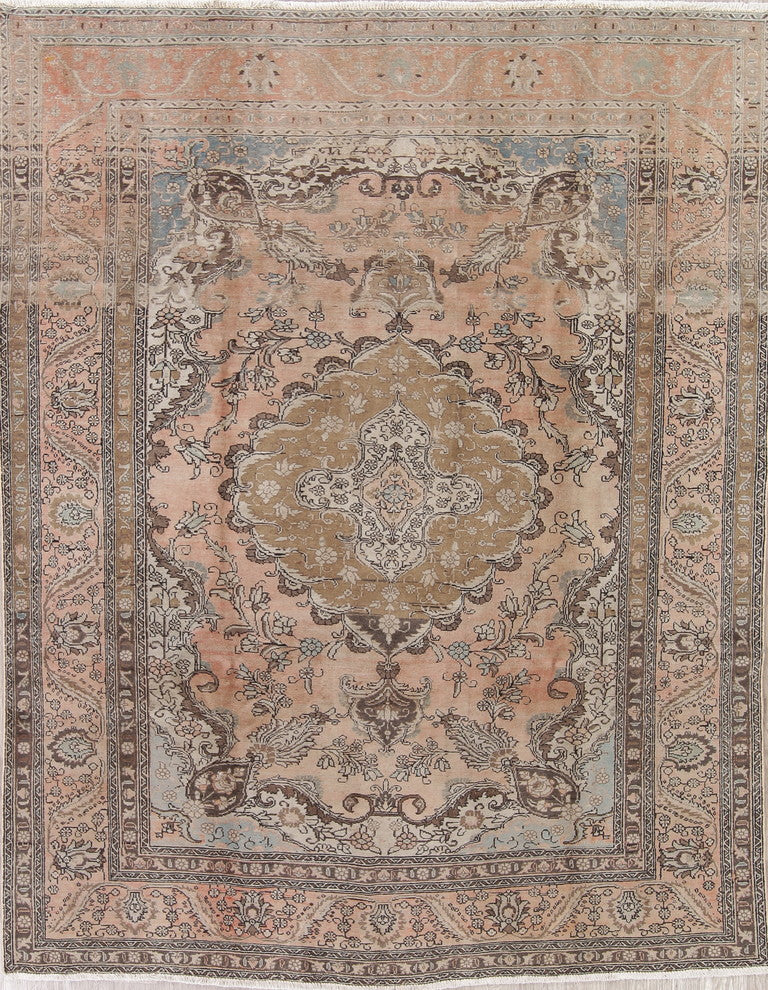 Consigned, Tabriz Semi Vintage Persian Handmade Oriental Rug Wool, Peach, 8'x10'