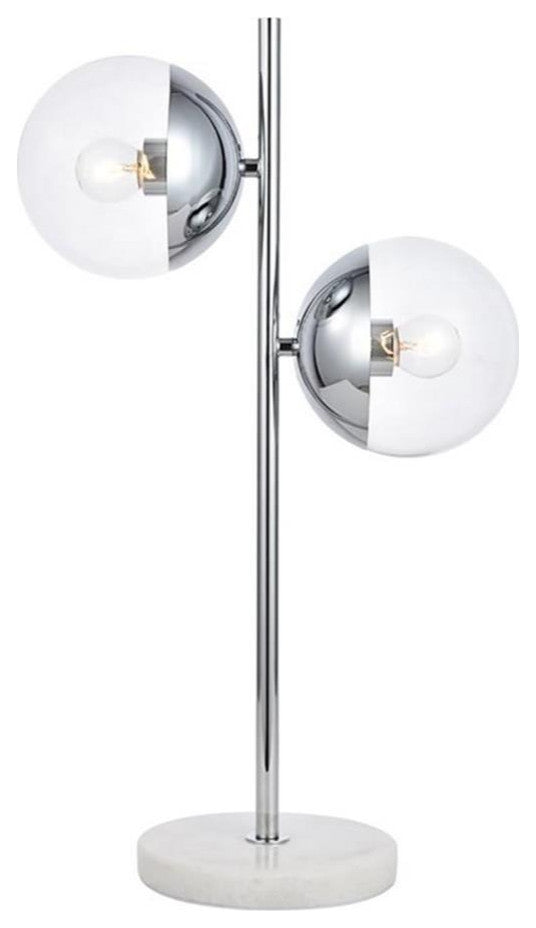 Living District Eclipse 2-Light Metal & Glass Table Lamp in Chrome/Clear